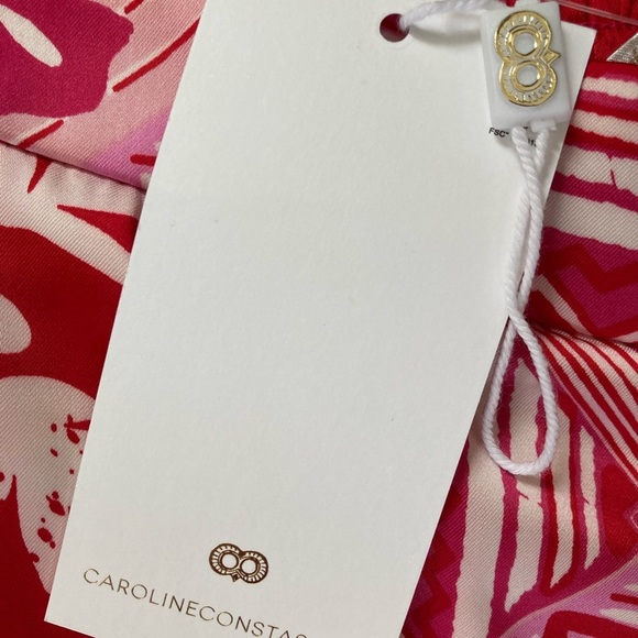 Caroline Constas Printed Wide Leg Pants High Rise with Pockets NWT Pink White - Picture 7 of 11